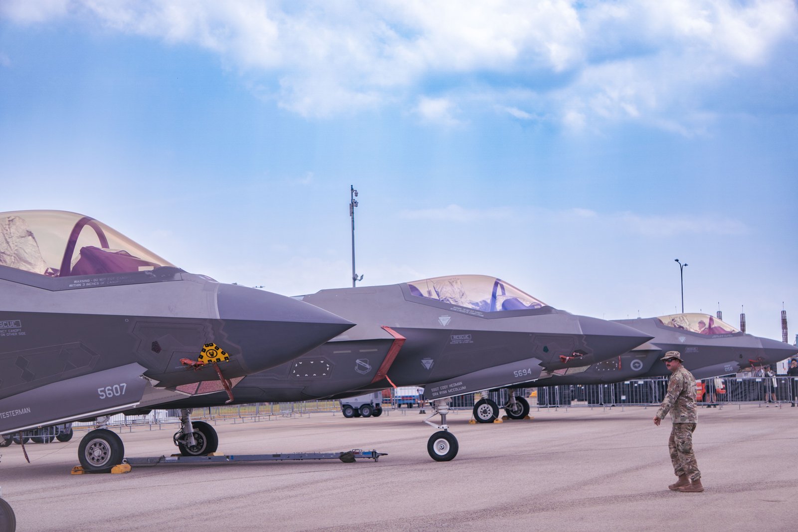 United States F-35 fighter jets showcased at an air show in Singapore.
