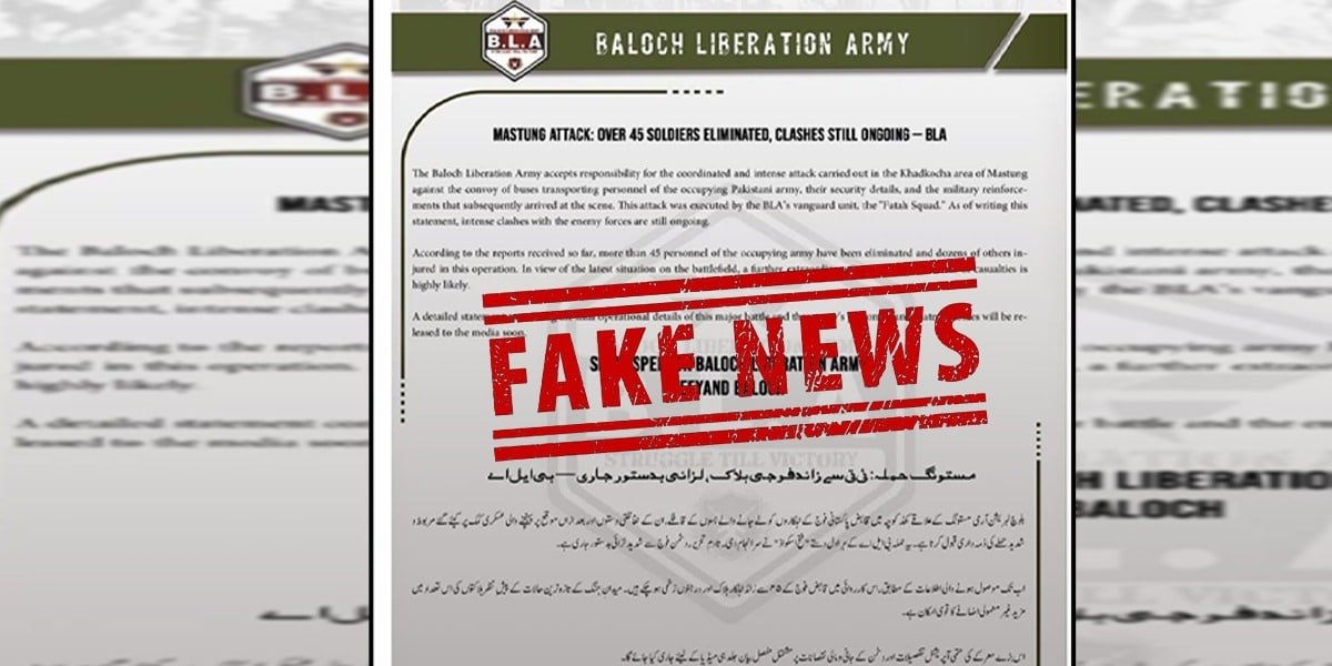 Fact Check: BLA's Claim of Killing 45 Security Personnel in Mastung Is False